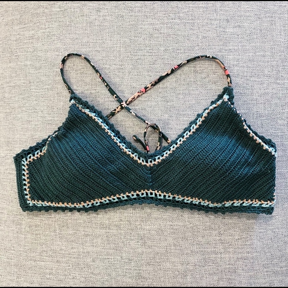 Crochet Bikini Top Green and Pink